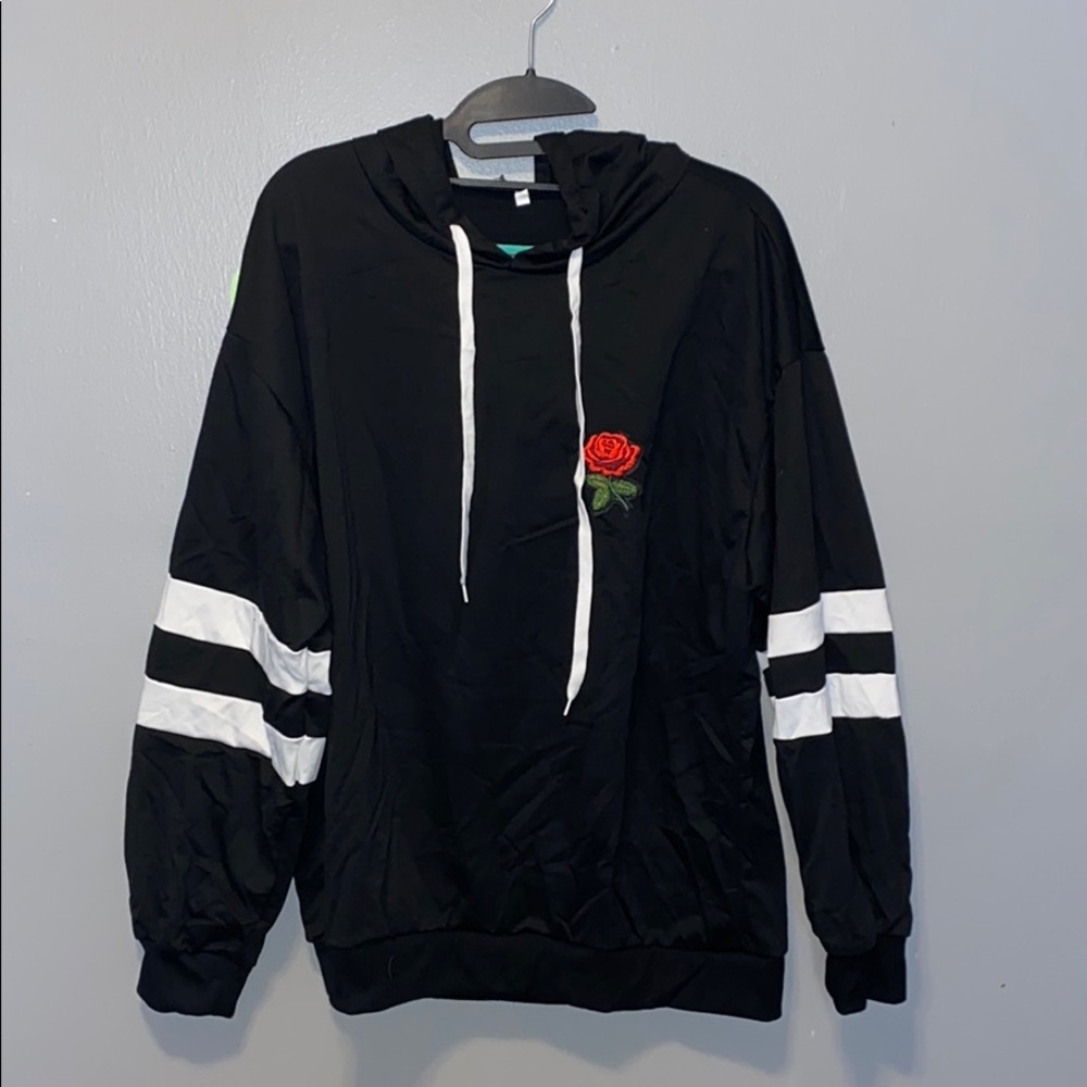 Black drawstring pullover sweatshirt